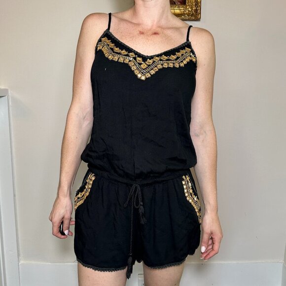 Amenapih Boho Black and Gold Beach Cover Up Size 2 - Picture 1 of 8